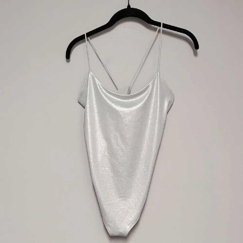 Wild Fable Metallic Silver Lace up Bodysuit